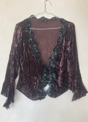 Vintage petit gilet caraco en velours dentelle et sequins, marque: Oriati, état: Très bon état, taille: S / 36 / 8, 10,00 €, 11,20 € Protection acheteurs incluse