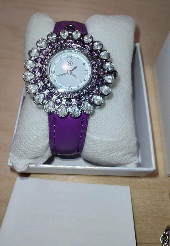 2 Piece Strada Japanese Movement Floral Design Water Resistant Watch Purple 1