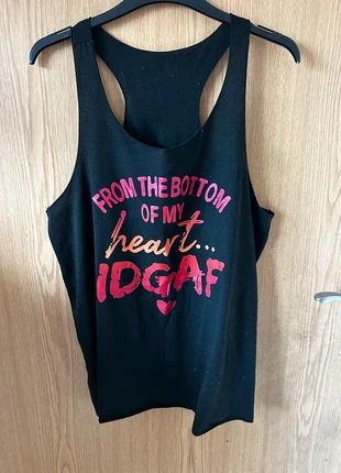 Black Racerback Slogan Vest, brand: Shein, condition: Very good, size: L / UK 16-18, £2.00, £2.80 includes Buyer Protection