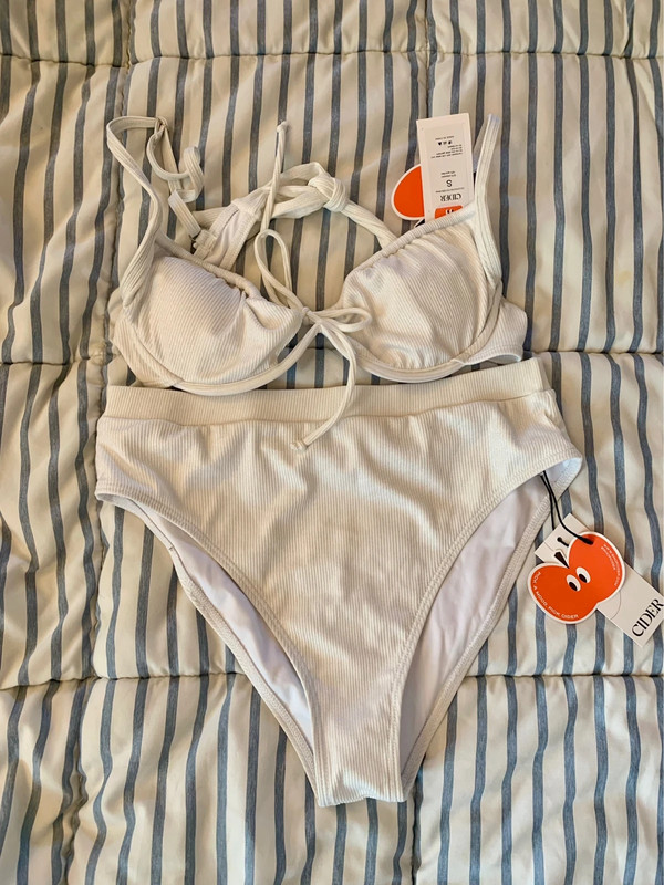 Cider white ribbed bikini