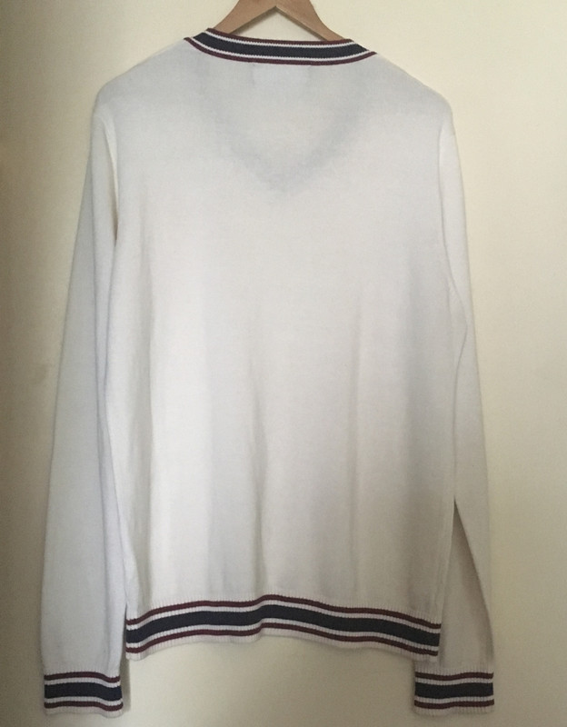 Pull blanc & rayures col V (Taille XL/XXL-Autre) Neuf 2