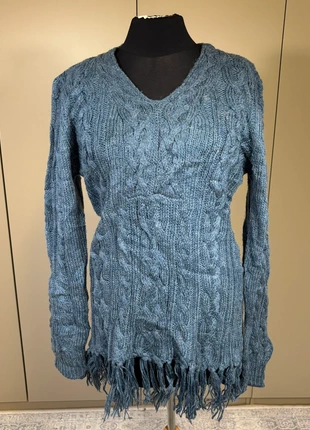 Y2K wollen blauwe kabeltrui boxyfit tijdloos, warm & stijlvol Y2K cable knit retro Unisex ethnic, merk: Vintage Dressing, staat: Heel goed, maat: M / 38 / 10, € 6,00, € 7,00 inclusief Kopersbescherming