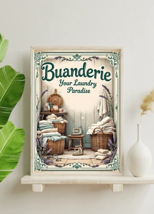 Cadre Art Déco Vintage Buanderie Vert - Lingerie - Laundry - Salle de bain - Style Rétro, marca: Art Vintage, estado: Nuevo sin etiquetas, 14,00 €, 15,40 € Protección al comprador Pro incluida