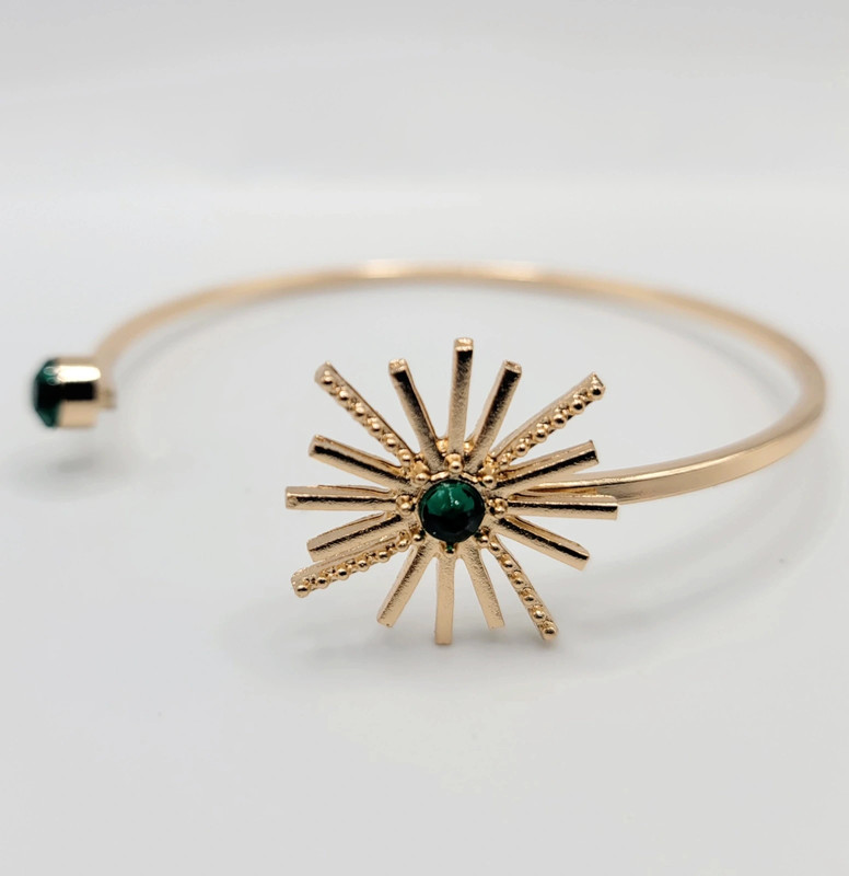 Brand NEW Emerald Green Gold Floral Flower Cuff Bracelet 1