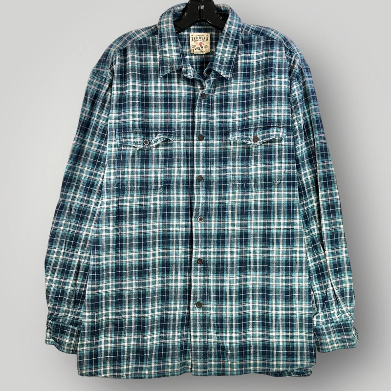 RedHead Mens Size 2XL Blue Plaid Flannel Long Sleeve Button Up Shirt 1