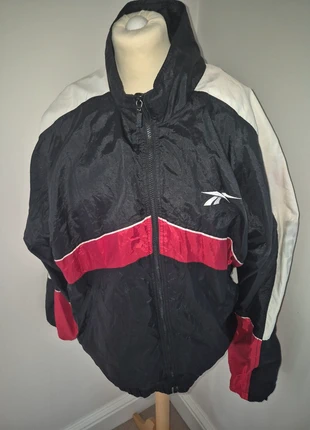 Vintage retro Reebok windbreaker jacket L black, white red color-block design. , brand: Reebok, condition: Very good, size: L, £15.00, £16.45 includes Buyer Protection