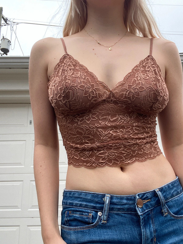 Sexy brown lace crop top