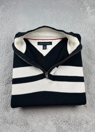 Pull half zip 1/4 zip col camionneur Tommy Hilfiger / Bleu marine rayé blanc logo manche / Taille XL, marke: Tommy Hilfiger, zustand: Gut, größe: XL, 28,00 €, 30,10 € inklusive Vinted-Käuferschutz