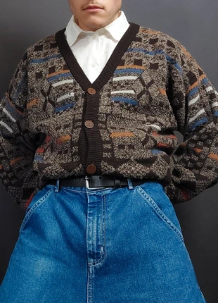 Cardigan Vintage 80s Boxy Fit en Maille Marron / Multicolore à Motifs Imprimé 32% Laine (L), marque: Liabel, état: Bon état, taille: L, 25,00 €, 26,95 € Protection acheteurs (Pro) incluse