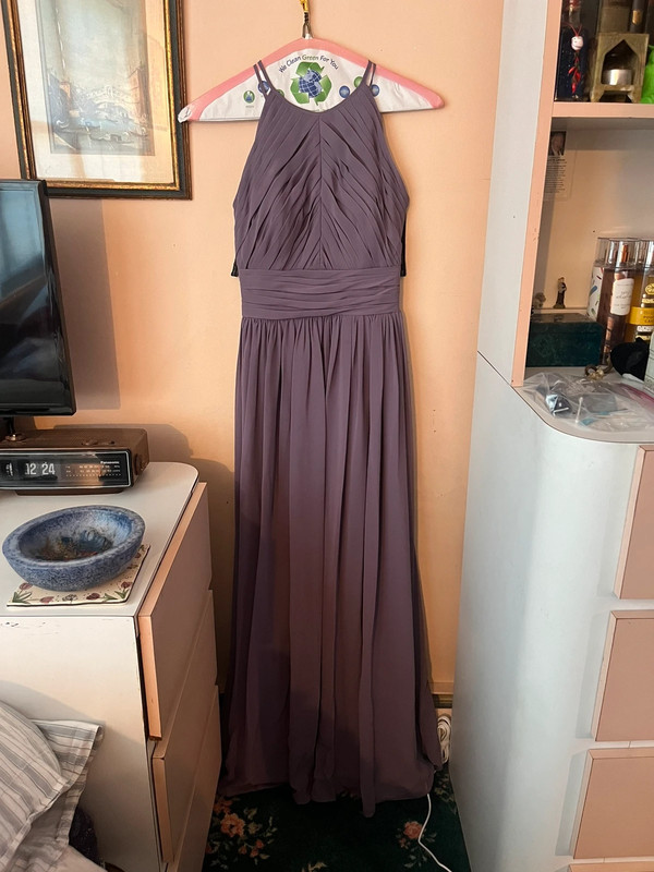 Bill Levkoff purple halter bridesmaid dress 1