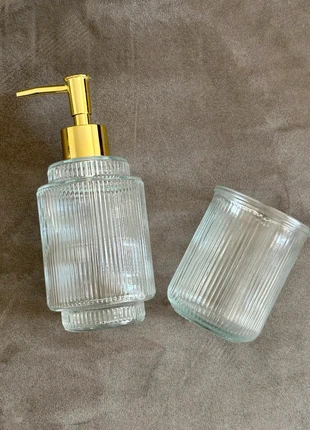 Set da Bagno in Vetro Trasparente | Bathroom Set - Soap Dispenser & Toothbrush Holder, estado: Novo com etiquetas, €7.29, €8.35 inclui Proteção do Comprador