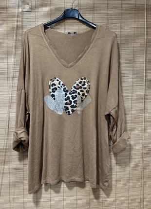 Pull fin camel coeur léopard T46/48, marque: Made In Italy, état: Très bon état, taille: 4XL / 48 / 20, 24,00 €, 25,90 € Protection acheteurs incluse