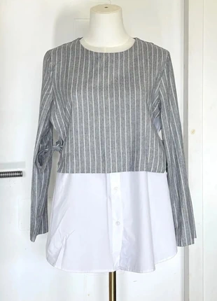 Blouse 2 en 1 Ryujee rayée grise blanche style chemise nœuds côtés taille S rentrée automne chic, marque: Ryujee, état: Très bon état, taille: S / 36 / 8, 14,00 €, 15,40 € Protection acheteurs incluse