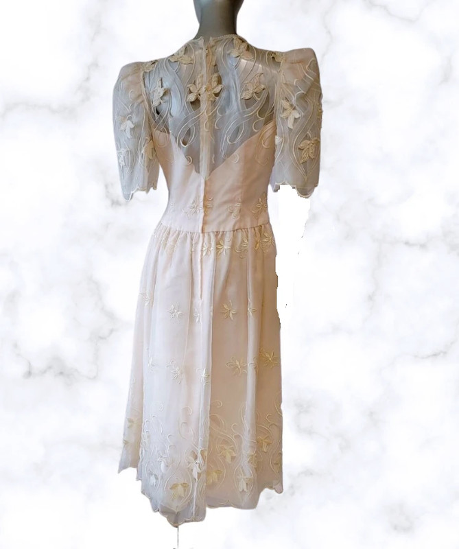 Vintage Ricco Antonio Short Sleeve Embroidered Beaded Dress Size 10 Pink 4