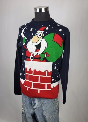 Pull moche de Noël bleu marine motif Père Noël cheminée, style fun et festif taille adulte, brand: Noël, condizioni: Ottime, taglia: M, €12.00, €13.30 include la Protezione acquisti Pro