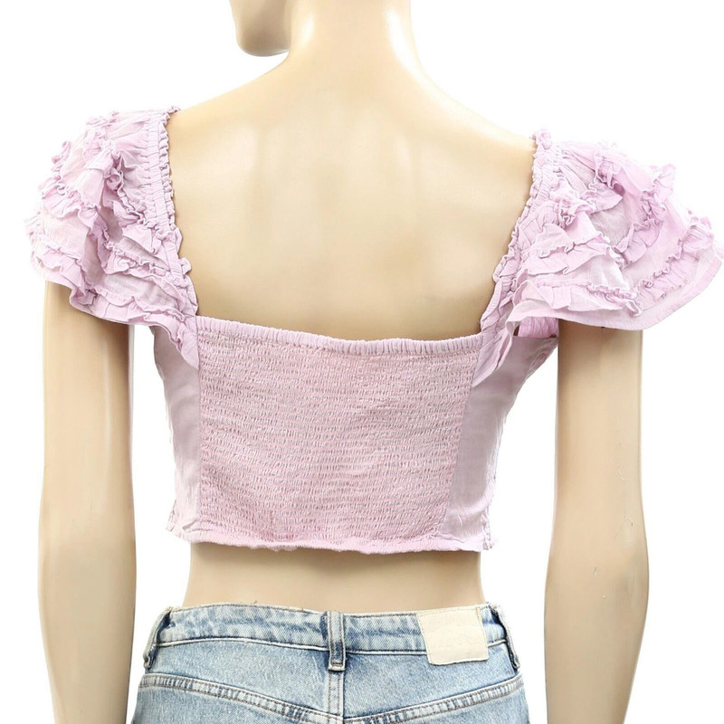 Free People Thank You Very Sweetly Cropped Top Smocked Ruffle Ruched S 263620 4