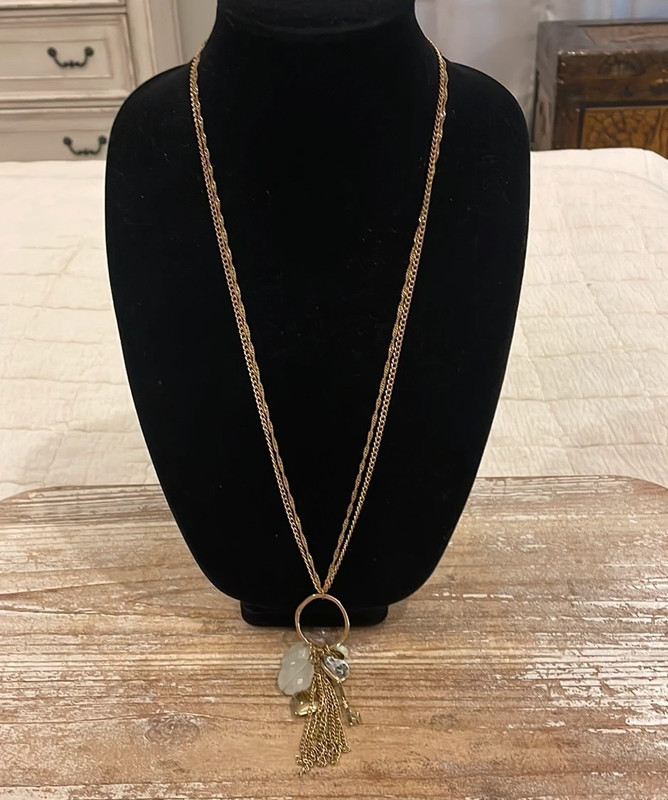 Vintage Gold Tone Heart Key Tassel Chain Long Pendant Statement Necklace 2