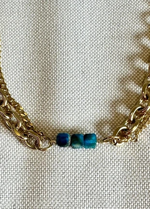 Collier pierres bleu & double chaîne dorée, marca: atelier balo, estado: Novo sem etiquetas, €10.00, €11.20 inclui Proteção do Comprador Pro
