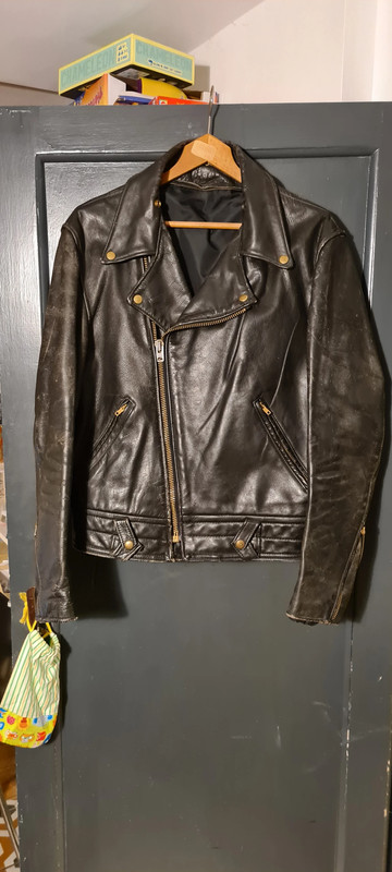 Vintage 1950's Classic Leather (Perfecto style) US Motorcycle Cop Jacket Black 44 XL 3