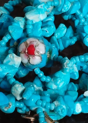 Vintage turquoise chip necklace with cloisonné bead, condition: Very good, £10.00, £11.20 includes Buyer Protection