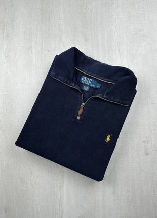 Pull half zip Ralph Lauren bleu marine coton logo jaune brodé L homme old money, marca: Ralph Lauren, estado: Satisfatório, tamanho: L, €35.00, €37.45 inclui Proteção do Comprador Pro