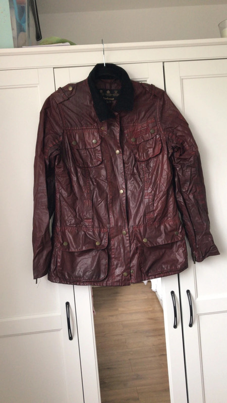 Ladies Women Barbour International Burgundy Maroon Wax Coat - Size