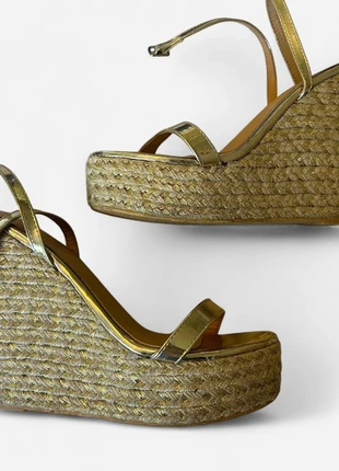 Gold and tan woven wedges with ankle strap #wedges #anklestrap, condition: Very good, size: 39, €13.50, €14.88 includes Buyer Protection