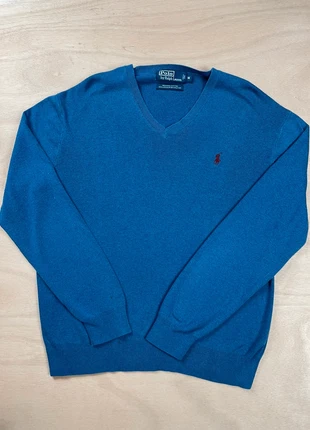 Pull col V Ralph Lauren bleu manches longues logo brodé taille M, marca: Ralph Lauren, estado: Muito bom, tamanho: M, €18.00, €19.60 inclui Proteção do Comprador