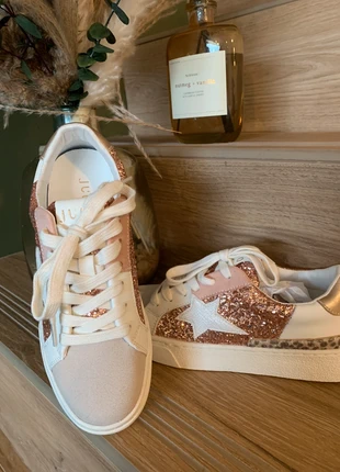 Baskets femme blanches & rose gold pailletées JUUDY – Étoile blanche – Tailles 36 à 40, merk: ERYNN, staat: Nieuw met prijskaartje, maat: 38, € 29,00, € 31,15 inclusief Kopersbescherming Pro
