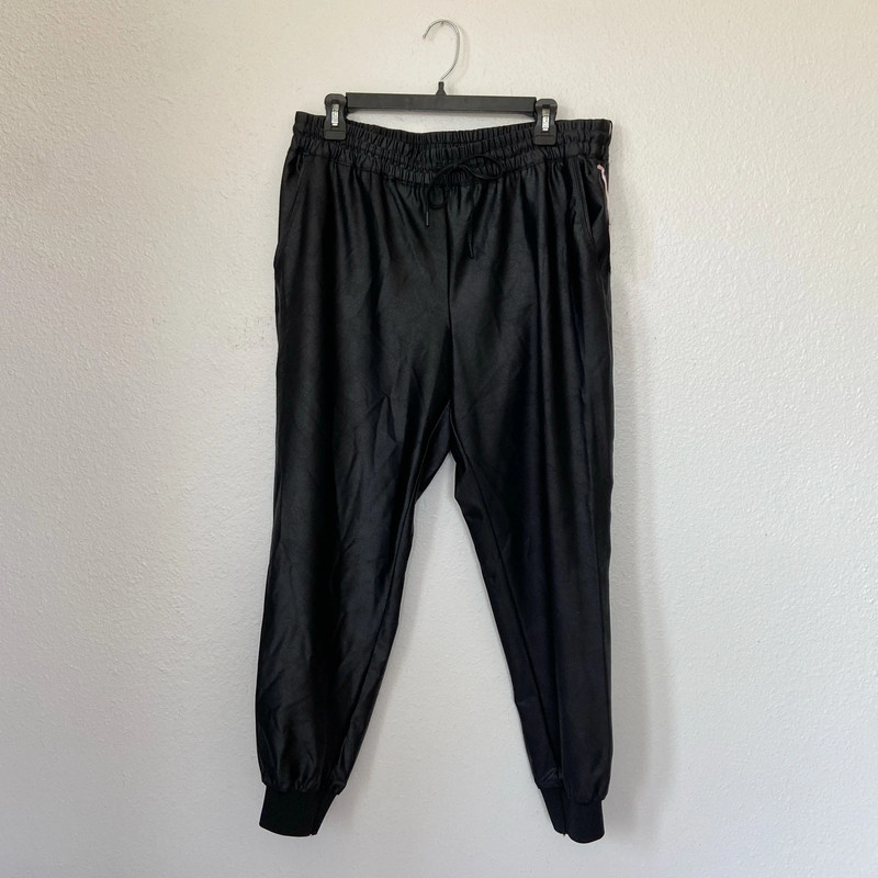 Solid Black Faux Leather Jogger Pants 1