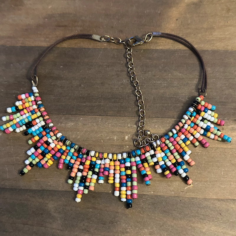 Multicolor tribal bead fringe choker necklace 3