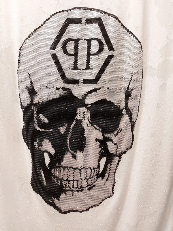 T shirt bianca in cotone con teschio swarovski Philipp Plein