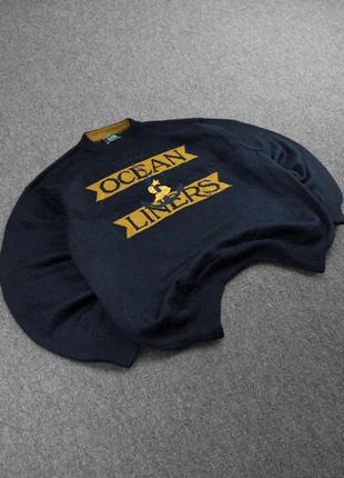 Pull Yachting Vintage 80s Maille Marine Moutarde Motifs Imprimé Brodé "Encre Bateau" 50% Laine (L), marca: Vintage Dressing, estado: Bueno, tamaño: L, 22,00 €, 23,80 € Protección al comprador Pro incluida