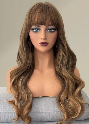 Perruque wig parruca perrücke longue ondulée chatain miel doré avec frange, brand: givenza, condizioni: Ottime, €24.00, €25.90 include la Protezione acquisti Pro