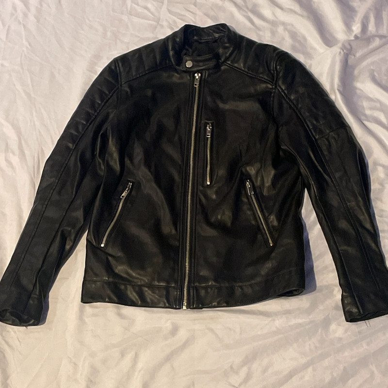 H&M Faux Leather Moto Jacket Small Multi Zipper Black Women’s 1