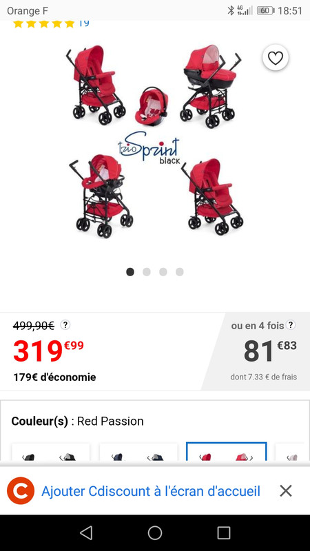 Poussette chicco best sale trio sprint rouge