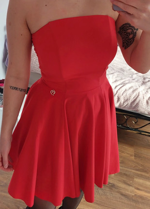 About a Twirl Red Strapless Skater Dress