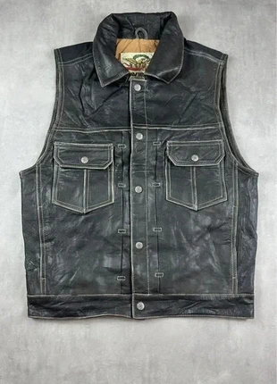 Gilet cuir noir homme Avirex Classics biker rétro doublure camel taille M, brand: Avirex, condition: Very good, size: M, €100.00, €105.70 includes Buyer Protection