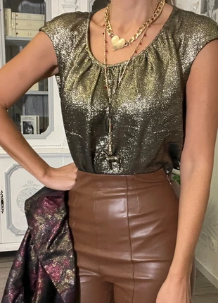 Top Sartoriale Vintage Anni ’80 – 100% Lurex Dorato, condizioni: Ottime, taglia: M / IT 42 / EU 38, €16.00, €17.50 include la Protezione acquisti