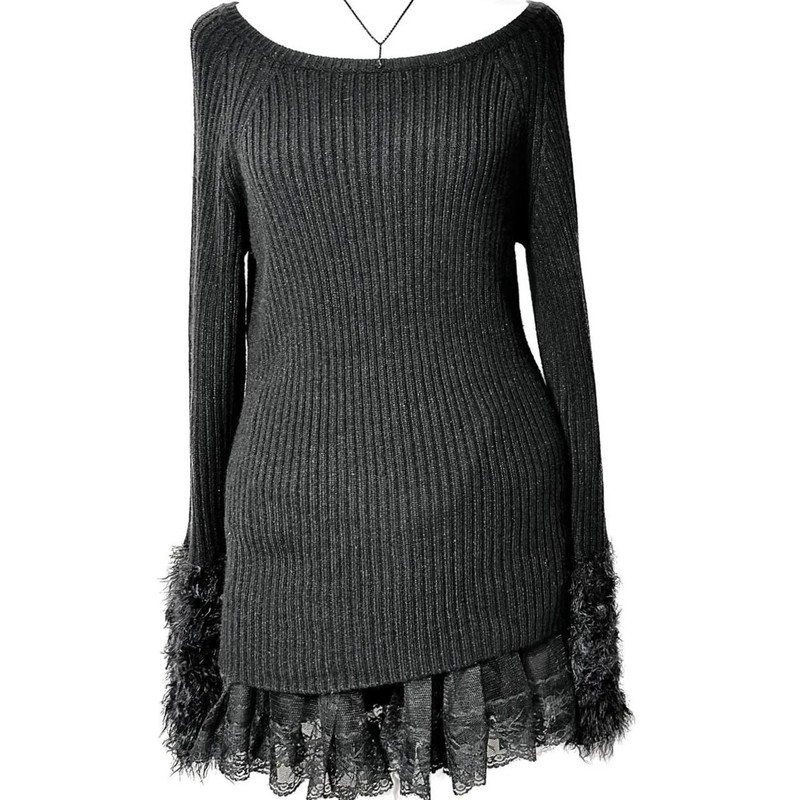 sparkly knit sweater with faux fur arm cuffs 2