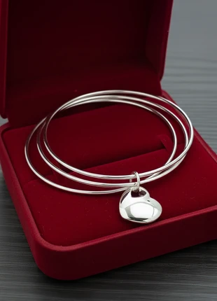 925 Silver Plated Triple Bangle Bracelet with Heart Charm, brand: EVRANOS, condition: Very good, £12.99, £14.34 includes Buyer Protection Pro