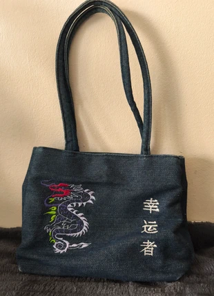 Petit sac en jean bleu marine vintage chinois style asiatique, état: Très bon état, 8,00 €, 9,10 € Protection acheteurs incluse