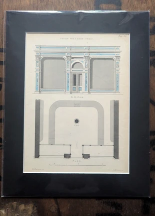 Antique design illustration, old architectural print,shop front elevation, brand: PICTURE, condition: Good, £14.00, £15.40 includes Buyer Protection