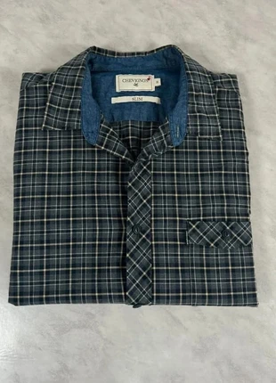 Chemise Chevignon slim fit homme M – Carreaux bleu/gris, col chambray style casual chic Code 296N, brand: Chevignon, condizioni: Ottime, taglia: M, €15.00, €16.45 include la Protezione acquisti Pro