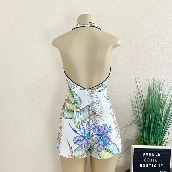 DO + BE | Tropical V-Neck Halter Romper Sz S 2