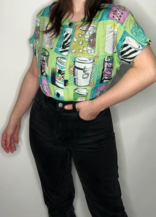 1980s indie kid core Copenhagen danish kawaii arthoe colorful lime green cans blouse, marque: Vintage, état: Très bon état, taille: M / 38 / 10, 12,50 €, 13,83 € Protection acheteurs (Pro) incluse