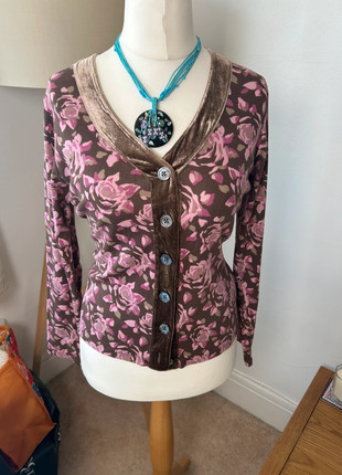 Bowden Cotton Silk Blend Cardigan w/ Velvet Trim & Rose Print – UK 14, brand: Boden, condition: Very good, size: XL / 14, £16.00, £17.50 includes Buyer Protection