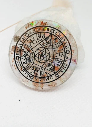 🪬 Amulette pocket holographique en résine – Quartz rutilé & sceau énochien doré, brand: Talisman Enochien, condition: New without tags, €14.00, €15.40 includes Buyer Protection Pro