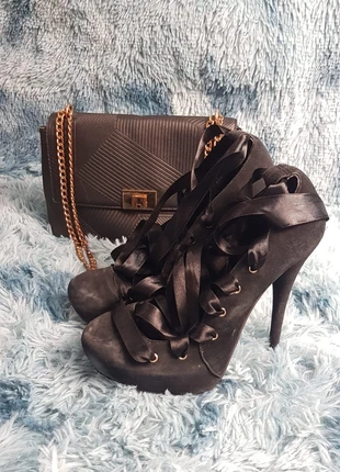Office Women Black Ribbon Lace Platform Heels -EUR 40/ UK 7.5, brand: OFFICE, condition: Good, size: 7.5, £9.99, £11.19 includes Buyer Protection