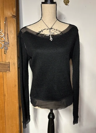 Petit pull en maille fine et tulle noir taille L 40/42 softgoth, marque: Vintage, état: Très bon état, taille: L / 40 / 12, 10,00 €, 11,20 € Protection acheteurs (Pro) incluse
